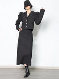 TWOTWINSTYLE Loose Two Piece Set Womens Notched Collar Puff Sleeve Tops High Waist Loose Midi Skirts Female Solid Sets