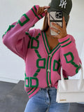 Autumn Winter 2021 V Neck Knitted Oversized Cardigan Women Sweater Long Sleeve Casual Fashion Loose Jumper Tops