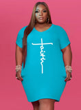 Print Round Neck Short Sleeves Plus Size Shirt
