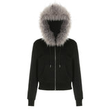 Cloth Forget Camouflage Printed Hair Splicing Cap Plus Velvet Short Jacket Hottie Waist Zipper Open Shirt