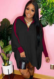 Casual Contrast Zipper Batwing Sleeve Loose