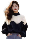 Toloer And White Half-High Collar Sweater 2025 New Winter Lazy High Feeling Thick Thick Knitted Shirt Top