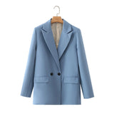 New Pure Color Double-Breasted Loose Casual Suit Jacket In Autumn-Outfit
