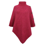 Turtleneck Vintage Cape Long Sweater Women Bat Sleeve Autumn Winter Button Tops Jumper Holiday Pullover Sweaters