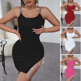 Women's Wear 2023 New Solid Color Diamond Suspender Hip Skirt Leisure Women's Fashionable Diamond Tassel Dress-Outfit