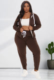Plus Size Contrast White Zipper Long Sleeve Hoodies And Pant