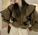 New Style Design Feeling Hit The Color Lotus Leaf Edge Sweater Women's Wear 2024 Autumn Loose Top Temperament Commuter Knitted Shirt Trend-Outfit