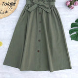 Elegant Skirts Womens Elastic Waist Buttons Bow Stretched Skirt With Pocket Female Casual Solid Color