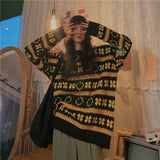 Retro Striped Women Sweater Pullover Tops Autumn Winter Thick Loose Long-Sleeved Round Neck Harajuku Street Style Sweater