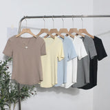 Solid Color Irregular U-Neck Short-Sleeved T-Shirt Woman Xia Slimming Leisure Short Coat