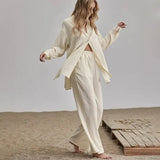 Loose Women Trouser Suits Long Sleeve Shirt With High Wasit Pants 2 Piece Sets Spring Pleated Elegant Office Lady