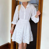 2025 New White Shirt Women's Long-Sleeved French Design Dress Holiday