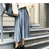 Spring 2020 Women Long Metallic Silver Maxi Pleated Skirt Midi Skirt High Waist Elascity Casual Party Skirt