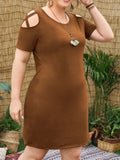 O-Neck Sleeveless Solid Hollow Out Mini Plus Size Casual