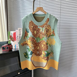 Painting Design Sense Minority Vest Knitted Vest With Loose Lazy Soft Waxy College Style Sleeveless Sweater Horse Clip-Outfit