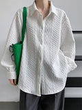 Women White Pattern Three-dimensional Big Size Blouse New Lapel Long Sleeve Loose Shirt Fashion Spring Autumn 2023