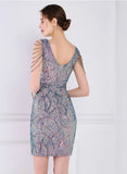 Modest V-neck Sleeveless Sequined Mini Slit Club
