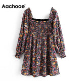 Women Bohemian Floral Print Mini Dress Elegant Beach Dresses Elastic Bust Vintage Dress Spring Summer Vestidos