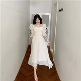 Party Sannian Dress Women Spring And Summer 2022 New Square Collar Pleated Fairy Dress Waist Thin A-line Dresses