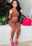 Print Sexy Fitted Crop Top and Pants