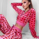 Rockmore Velvet Harajuku Heart Sweatshirt Women Y2K Long Sleeve Jackets Korean Hoodies Thin Crop Top Outfits Vintage Kawaii