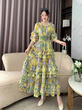 Early Autumn Collared Flakes And Snowflake Cake Skirt Seven-Sleeved Luxury