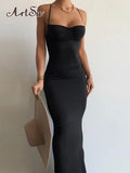 Fashion Solid Sleeveless Slip Backless Maxi Prom Dress Sexy Bodycon Summer Women Elegant Clothes Wedding Party Club