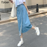 Asymmetrical Denim Skirts Women Ins High Waist Designs Ulzzang Casual Students Simple All-match Midi Faldas Mujer