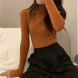 WOTWOY Ribbed Knitted Turtleneck Sweater Women Autumn Winter Slim Fit Basic Pullover Female Long Sleeve Black White