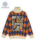 Turtleneck Women Sweaters Autumn Winter Tops Loose Women Chic Pullover Knitted Sweater Jumper Soft Warm Printing