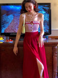 Vintage Strap Dress Women Retro Sexy Party Patchwork Midi Dresses Casual Ladie Designer Korean Fashion Dresses 2022