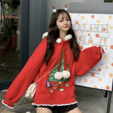 Hoodies Women Autumn Winter Loose Cute plus-Sized Size Top Christmas Tree Thick Long Sleeve Student Hairy Ball Casual