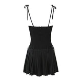 New Pleated Hem Slim Mini Suspender Dress-Outfit