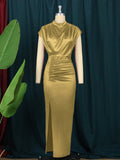 Dress Solid Dress High-Waist Temperament Commuter Red Composition Dress Long