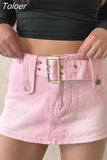 Y2K Jean Skirt Aesthetics Basic Belted Low Waist Micro 2023 Fashion Sexy Pockets Pink Denim Skirt Cute Bottoms