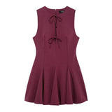 Wide Swing Bow Tie With Hollow Short Vest Dress Summer Sleeveless Body