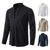 Men's New Men's Cotton Henley Shirt Long Sleeve Hipple Leisure Beach Ripple Ragged