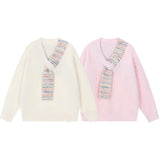 Autumn And Winter New Korean Version Sweet And Gentle Design Fake Scarf Style Imitation Wool Soft Sweater-Outfit