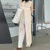 Summer Hansong Thin Knitted Dress Sleeveless After Opening Long Folding