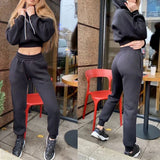 Fleece Letter Two Piece Set Casual Loose Female Tracksuits Hoodies Long Sleeve Shorts Sweatshirt And Jogging Pants
