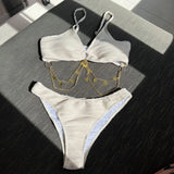 2023 New Folded Cloth Split Swimsuit Sexy Chain Swimsuit