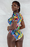 Printed Sexy O-Neck Puffed Short Sleeves