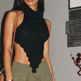 Spring And Summer New Explosion High-Collar Irregular Sexy Back Hair Weaving Small