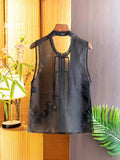 Chinese Style Flower-And-Bird Embroidered Vest Vest Girl In The Summer Of 2024 New Light Round Neck Nail Bead Tasuma Clip Girl-Outfit
