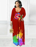Paints V-Neck Long Shirt Dress with