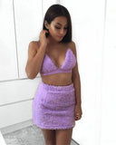 2Pcs Women Suits Sexy Off Shoulder Deep V-neck Strap Tube Bra Crop Tops Fur High Waist Slim Mini Pencil Skirts 2023-Outfit