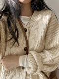 Quality Vintage Solid Cardigan Crop Women V-neck Single Breasted Casual Loose Thick Sweater Knitwear Elegant Winter