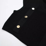 New Button Decoration Slim Short Knitted Blouse 3519200-Outfit