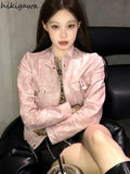 Ropa Mujer Vintage Bomber Jacket for Women Fashion Leather PU Casual Y2k Crop Tops Tunic Streetwear Korean Pink Coat 27s380-Outfit