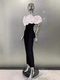 New Independent Design Shoulder Three-Dimensional Flowers Decorated With Elegant Sexy Black Banding Evening